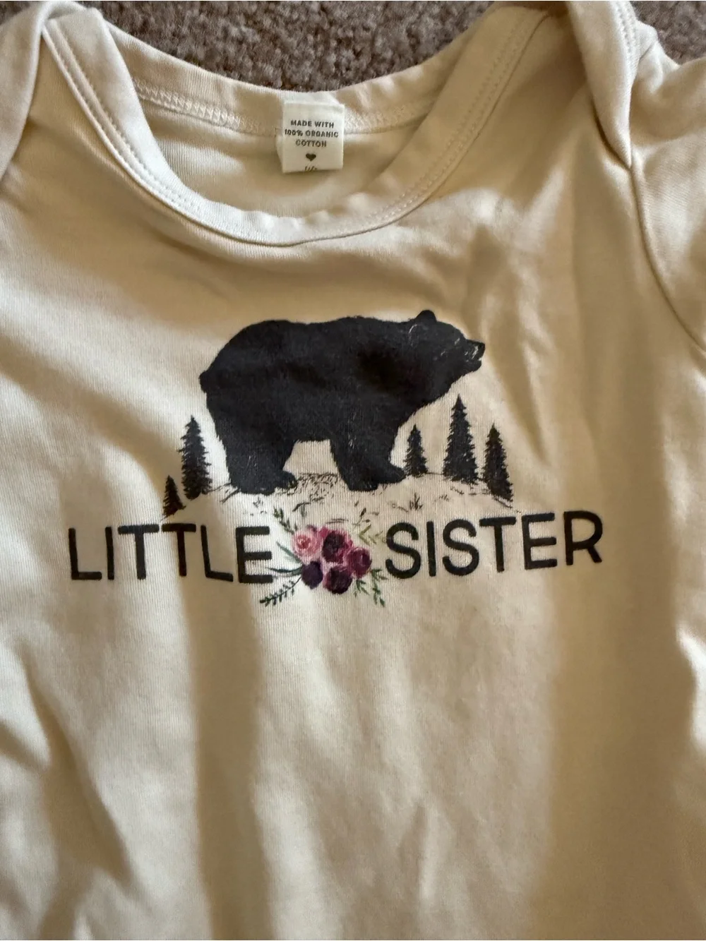 Little Sister Bear Graphic One-Piece Bodysuit - Cream